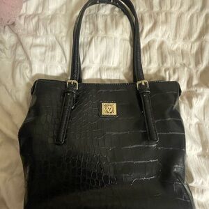 Anne Klein Black Crocodile-Embossed Tote Bag